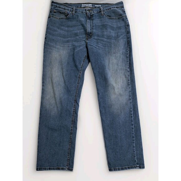Levi’s Mens 38x32 Blue Jeans Straight Fit Pants Denim Faded Distressed - Picture 1 of 11